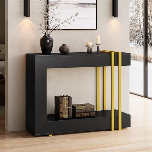 42.5" Console Table Behind Couch, 2-Tier Narrow Entryway Table with Storage, Wood Sofa Tables for Hallway/Entrance/Living Room/Foyer, Black
