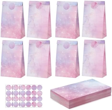 woric 36PCS Tie Dye Party Favor Bags with Stickers, Pink and Purple Goodie Bags for Girls Birthday Small Gift Bag for Kids, Baby Shower, Wedding, Pink Christmas Party Favor Supplies
