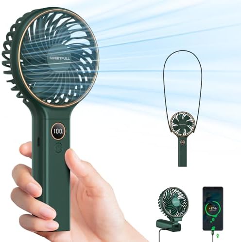 SWEETFULL Handheld Fan, Portable Fan, 5000mAh Rechargeable Battery, 6 Speed Wind, LED Display, Personal Mini Travel Fan with Backup Power, Hand Held Fan USB Foldable Electric Fan for Women Girl