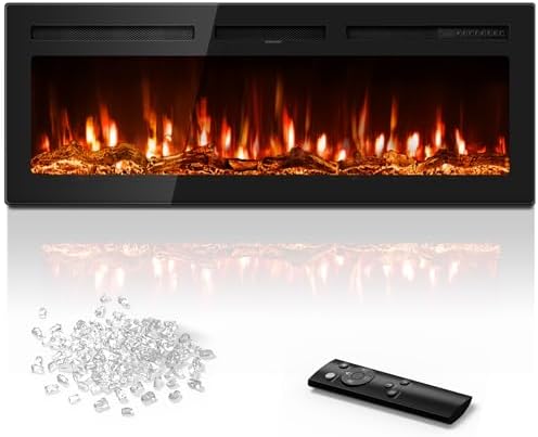 Manastin 50 inch Electric Fireplace in-Wall Recessed and Wall Mounted with Remote Control, 1500/750W Fireplace Heater (60-99°F Thermostat) with 12 Adjustable Color, Timer, Log and Crystal