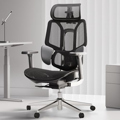 Hbada E3 Air Ergonomic Office Chair, Big and Tall Office Chair - with 3-Zone Dynamic Lumbar Support, 3D Adjustable Headrest, 3D Adjustable Armrests, Swivel, Black(No Footrest)