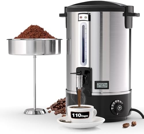 Commercial Coffee Urn, 110-Cup 16L Fast Brew Stainless Steel Hot Beverage Dispenser with Thermometer-Electric Hot Water Urn for Wedding, Party, Catering Events with Easy Cleaning(Double Wall)