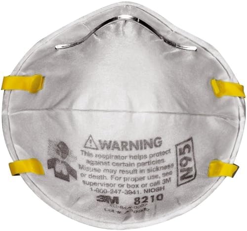 3M Personal Protective Equipment Particulate Respirator 8210 + N95 + Smoke + Dust + Grinding + Sanding + Sawing + Sweeping (Box/20)