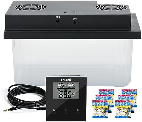 Briidea Electric Humidifiers for Cabinet (10-50 Cubic Ft.), 30% RH~80% RH Humidity Setting Values, Perfect Monitoring Temperature and Humidity, 12V Adapter Power Supply