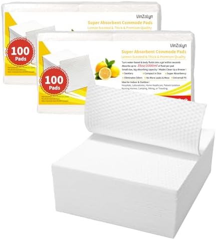 Super Absorbent Commode Pads, Value Pack 200 PCS Commode Pads for Bedside Commode Liners, Medical Grade, Easy for Seniors & Disabled, Caming, Lemon Scented (200)