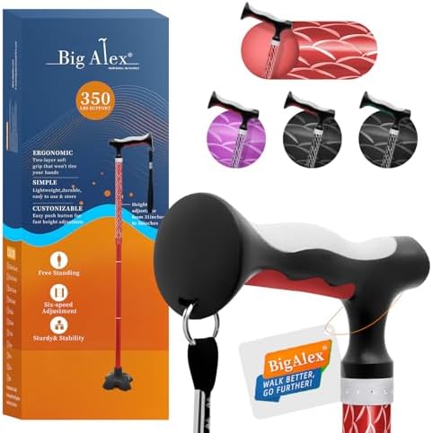 BigAlex Lightweight Collapsible Walking Cane with Soft Comfortable TPR Handle for Seniors and Elderly Adults, Larger Handle for Comfort, Adjustable Support Stick, Portable Travel Aid for Men & Women