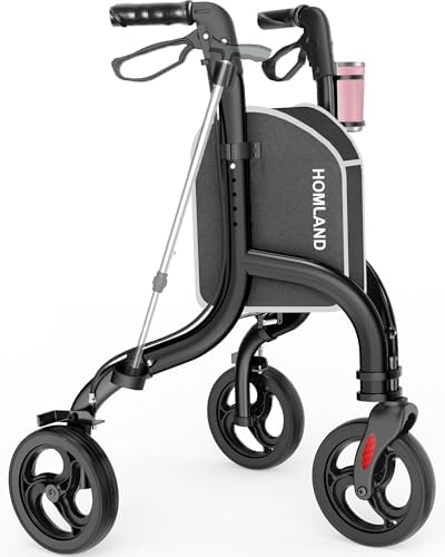 3 Wheel Walkers for Seniors, Foldable Wheeled Rollator with Cane Hold and Cup Hold, Lightweight Three Wheel Rolling Walker Height Adjustable for Seniors