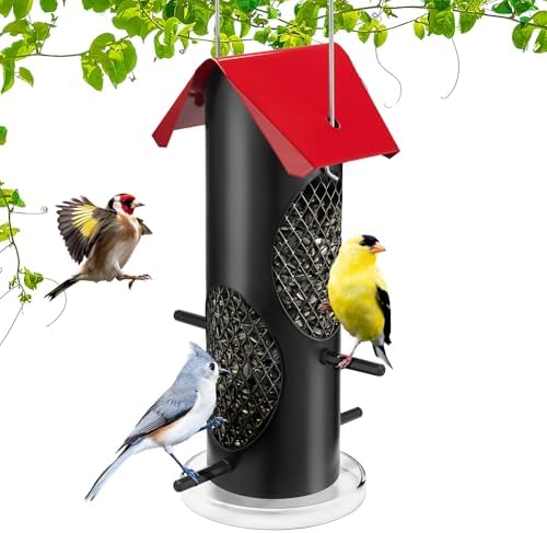 Kingsyard Metal Mesh Tube Bird Feeders for Outdoors Hanging, Sunflower Seeds Suet Nuggets Mealworm Bird Feeder for Finch Woodpecker Small Birds, Easy-Cling Mesh, 2 lbs Capacity, Red