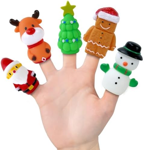 5 Pcs Christmas Finger Puppets for Kids, Christmas Toys Finger Puppets with Moose, Santa Claus, Snowman, Christma Tree, Gingerbread Man, Christma Fidgets Santa Toy, Fingers Puppet for Toddlers 3-5