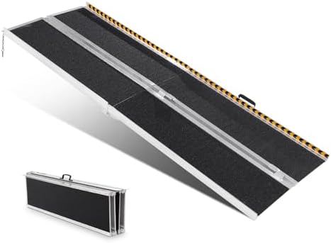 VEVOR Portable Wheelchair Ramp 8FT, Non-Slip Aluminum Folding Handicap Ramp, Door Threshold Ramps for Wheelchair for Home,Wheel Chair Ramp Steps, Cars, Scooter, Cart, Curbs, Stairs