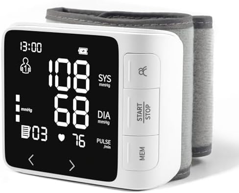 huangirl Wrist Blood Pressure Monitor | Wrist Blood Pressure Monitors for Home Use | Automatic Blood Pressure Monitor Wrist Blood Pressure Cuff with 2 Users Memory LCD Display Hypertension Alarm