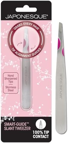 Japonesque Smart Guide Slant Tweezers – Precision Eyebrow Plucking Tool with Slant Tip, Stainless Steel Hair Removal