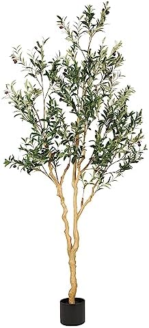 Realead Faux Olive Tree 7ft - Realistic Tall Silk Olive Trees Artificial Indoor Decor - Large Potted Fake Olive Tree with Branches and Fruits - Artificial Olive Trees for Home Office Decor Indoor
