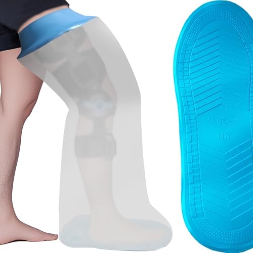Extra Wide Full Leg Cast Cover for Shower after Knee Surgeries with Non-Slip Bottom for Leg Wounds, Bandage, Large Cast, Knee Immobilizer/Brace, Walking Boots, Reusable(39 in. long)