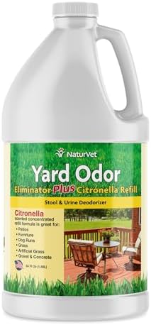 NaturVet – Yard Odor Eliminator Plus Citronella Spray – Eliminate Stool and Urine Odors from Lawn and Yard – Designed for Use on Grass, Patios, Gravel, Concrete & More – 64oz Refill (No Hose Nozzle)