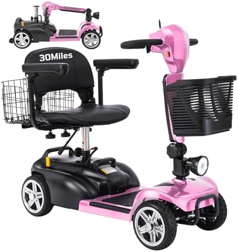 30-60 Miles Ecomobi MS02 Long Range 4 Wheels Electric Mobility Scooter for Adults/Seniors, 350W E-Wheelchair Device w/25Ah Extended Battery, Dual Baskets Compact Mobile for Travel(FSA Eligible)