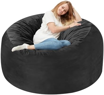 Homguava 3FT Bean Bag Chair: 3' Bean Bags with Memory Foam Filled, Large Beanbag Chairs Soft Sofa with Dutch Velvet Cover-Black