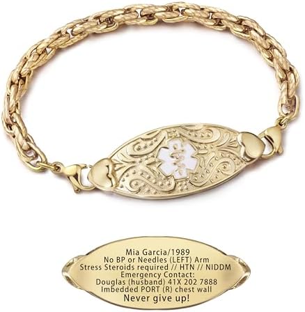 Custom Medical Alert Bracelet for Women with Free Engraving,Personalized Emergency Identification Bracelet Waterproof Diabetic Women's Medical Alert ID Bracelet,6.0 to 9.0 Inches