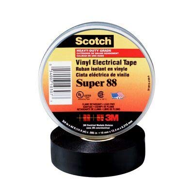 3M Scotch Super 88 Vinyl Electrical Tape, -18 to 105 Degree C, 10000 mV Dielectric Strength, 66' Length x 3/4" Width, Black