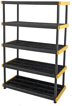 CX Black & Yellow®, 5-Tier Heavy Duty Plastic Storage Shelving Unit, 200lbs/shelf (72”H x 48”W x 20”D), for Indoor/Outdoor Organization, Modular Rack