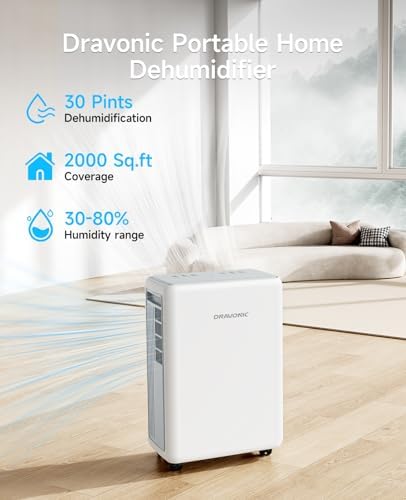 2000 Sq. Ft Dehumidifier for Basement, 30 Pint Dehumidifiers for Home, Bedroom and Bathroom, 3 Modes Dehumidifier with Drain Hose, Smart Humidity Control, 24H Timer (White)