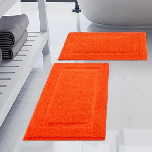 SHACOS Super Soft Bathroom Rugs Set of 2 Pieces 20x32 + 16x24 inch Non Slip Bath Rugs Microfiber Washable Absorbent Bath Mats Plush Bathroom Carpet, Orange