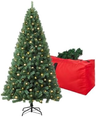 4ft Green Prelit Artificial Christmas Tree, Arbol de Navidad Premium Spruce Xmas Tree with 450 Branch Tips, 150 Warm Lights, Foldable Metal Base Stand