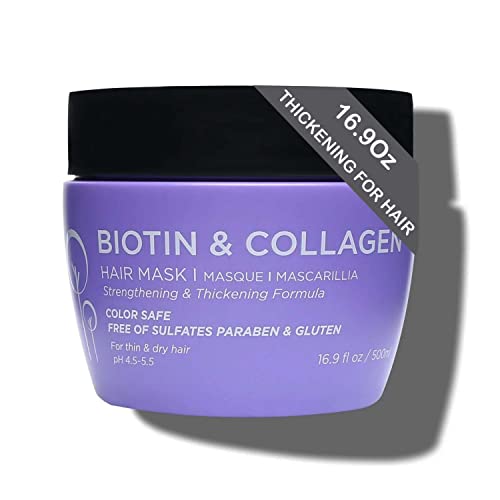Luseta Biotin Collagen Hair Mask for Dry & Damaged Hair 16.9 Oz, Strengthening & Thickening Treatment Deep Conditioning Hair Treatment