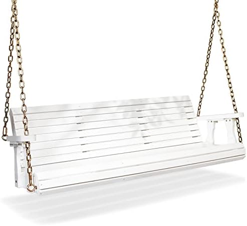 VINGLI Upgraded Patio Wooden Porch Swing for Courtyard & Garden, Heavy Duty 880 LBS Swing Chair Bench with Hanging Chains for Outdoors (5 FT, White)