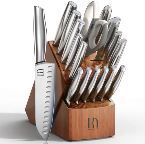Kitchen Knife Set with Block 17 Pcs, Knife Block Set, Japanese High Carbon Stainless Steel Knives Set for Kitchen with Sharpener, Razor Sharp Premium Block Knife Sets
