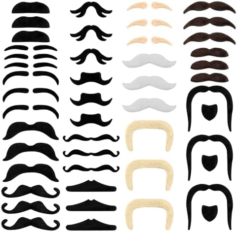 48 Pcs Fake Mustache Fake Moustache Mustaches Self Adhesive Stick on Mustache Fake Beard Costume for Cosplay Masquerade Party