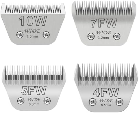 10W+7FW+5FW+4FW Wide Blades for Dog Grooming, Compatible with Ainds, Oster A5, Wahl Km10 and Other Series Clippers, Cut Length 1/16"(1.5mm) to 3/8" (9.5mm), Fit for Larger Animals