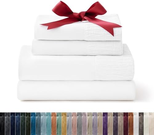 Bedsure Full Size Bed Sheets - 4 Pieces Soft Full Sheet Set - Breathable & Cooling - Hotel Luxury - Easy Care Polyester Microfiber Bedding for Women, Men, Bright White