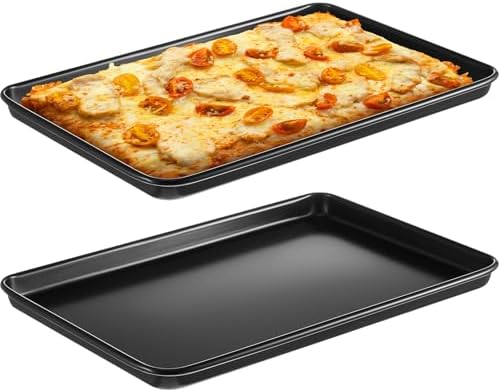 2 Pcs 17 Inch Grandma Style Pizza Pan Hard Rectangular Black Non Stick Sicilian Style Carbon Steel Pizza Pan Dish Pre Seasoned Bakeware Kitchenware