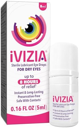 iVIZIA Sterile Lubricant Eye Drops for Dry Eyes, Preservative-Free, Moisturizing, Dry Eye Relief, Contact Lens Friendly, 0.16 fl oz Bottle Packaging May Vary