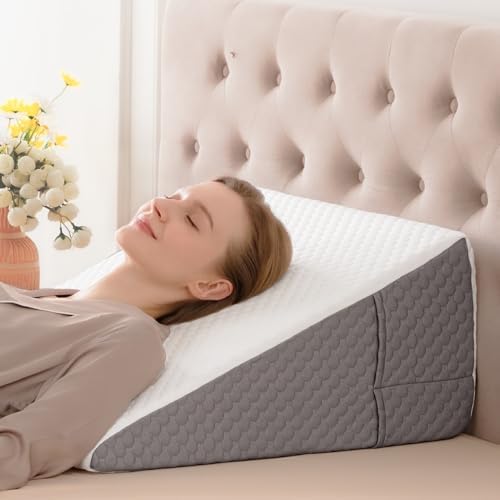 12" Wedge Pillow for Acid Reflux and Back Pain Relief, Snoring, Bed Wedge Pillow for Sleeping After Surgery. Bed Pillow Wedge for Headboard, Cooling Memory Foam Top, Breathable Cover