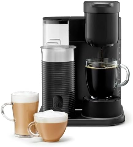 Keeurig K-Café Single Serve Coffee Maker, Built-In Milk Frother, Latte & Cappuccino Brewer, Espresso Shot, 3 Brew Sizes, 42 oz Water Reservoir, Travel Mug Friendly, Auto-Off, Black, Compact Design
