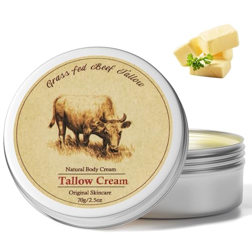 Beef Tallow, Beef Tallow for Skin, Beef Tallow Moisturizer, Organic Beef Tallow Balm for Face Moisturizer Grass Fed for All Purpose Balm, Natural Beef Tallow Lotion for Skin Care (2.5oz)