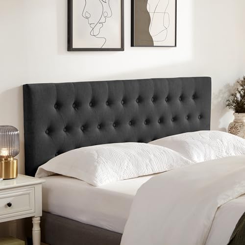 Tufted Upholstered Headboard Queen Size, Solid Wood Head Board with Durable Metal Legs, Adjustable Height Bed headboard from 37” to 51” Fabric Headboard in Modern Button Design (Black)