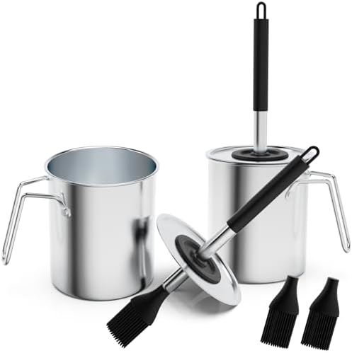 Geesta Adjustable Sauce Pot and Basting Brush Set, Long Stainless Steel Basting Brush for Cooking, Smoking, Fathers Day Grilling Gifts for Men Smoker Accessories, Large Capacity Grilling Tools, 2 Pack