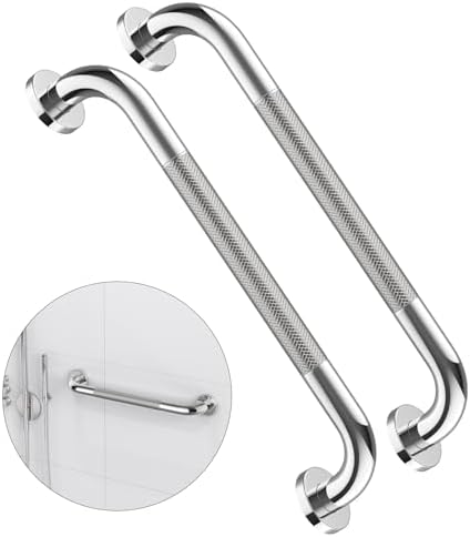 2 Pack 16 Inch Anti Slip Shower Grab Bar Handle, ZUEXT Chrome Stainless Steel Bathroom Grab Bar, Knurled Bathroom Balance Bar,Safety Hand Rail Support,Handicap Elderly Injury Senior Assist Bath Handle