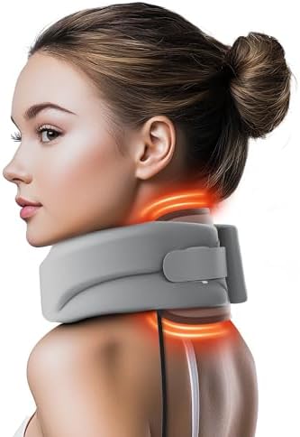 Heated Neck Brace Cervical Collar - Neck Support Brace with Heating Pad, Soft Foam Wraps Keep Vertebrae Stable and Aligned for Relief of Cervical Spine Pressure for Women & Men Gray (S Size)