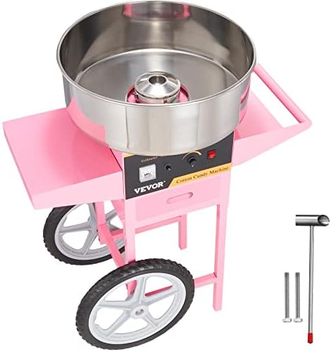 VEVOR Electric Cotton Candy Machine Cart, 1000W Commercial Floss Maker w/Stainless Steel Bowl, Sugar Scoop and Drawer, Perfect for Home, Carnival, Kids Birthday, Family Party, Pink