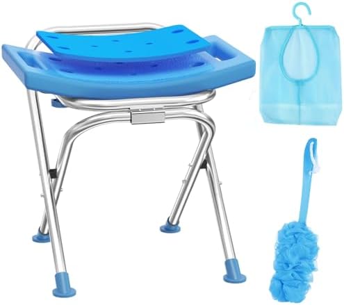 Upgraded Folding Shower Chair, Stainless Steel Foldable Shower Seat for Inside Bathtub, Lightweight & Portable Travel Shower Stool, Anti-Slip Feet Bath Chair for Elderly, Disabled, Injured