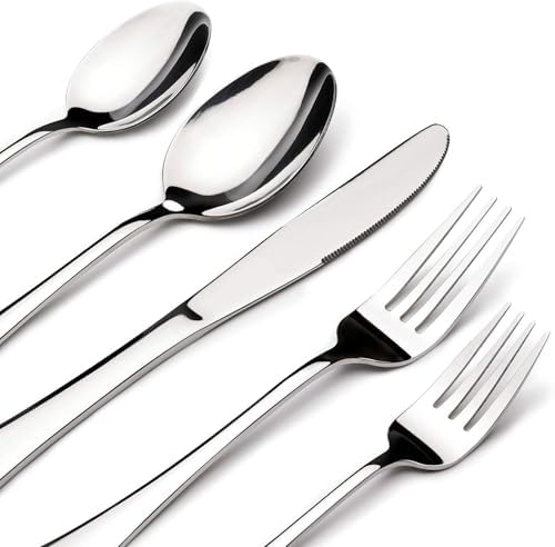 Silverware Set for 6, 30 Piece Heavy Duty Stainless Steel Flatware Utensils Cutlery Set Including Steak Knife Fork and Spoon, Dishwasher Safe, Gift Package for Wedding Housewarming