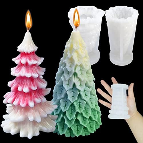 Candle Molds for Candle Making, 2PCS Christmas Tree 3D Silicone Candle Resin Mold, Mould for DIY Aromatherapy Wax Candle Soap Concrete Clay Craft Cake Home Party Decor