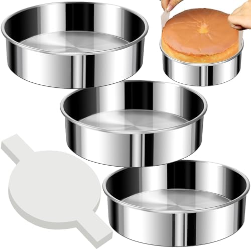 6 Inch Cake Pans Set of 3 Round Cake Pans with 100 Pieces Parchment Paper, Stainless Steel Baking Pan For Layered Cakes, Smash Cake Pans Mirror Finish Dishwasher Safe Small Cake Pan Set Cake Mold