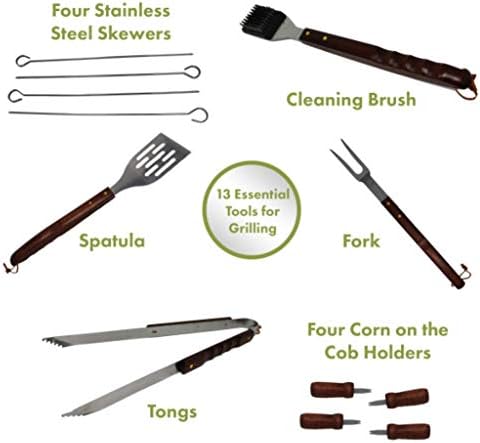 Char-Broil Grill2Go X200 Portable TRU-Infrared Liquid Propane Gas Grill & Cuisinart CGS-W13 Wooden Handle Tool Set (13-Piece), Black