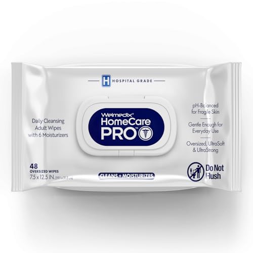 Homecare Pro Oversized Daily Cleansing Adult Wipes With 6 Moisturizers Wet Cleansing, Rinse Free, Bathing Wipes, Hospital Grade pH Balanced for Fragile Skin - | 48 Count XL |- 1 Pack