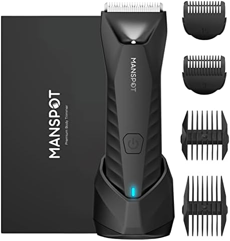 MANSPOT Manscape Body & Pubic Hair Trimmer for Men, Electric Groin Hair Trimmer, Replaceable Ceramic Blade Heads,Waterproof for Wet/Dry Use,Standing Recharge Dock,90 Minutes Shaving(Black)